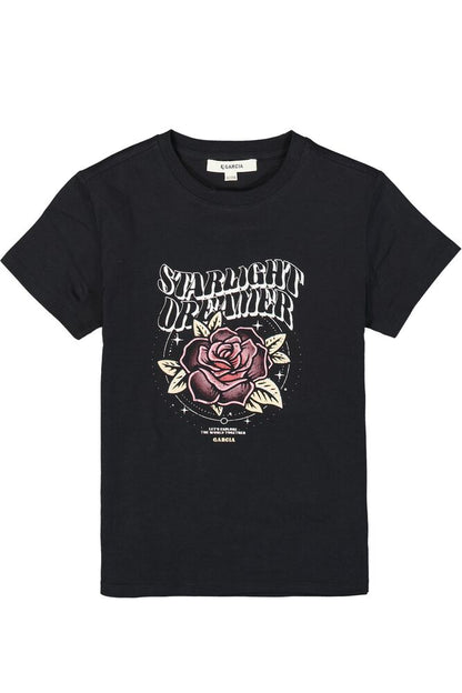 Garcia - T-shirt Preta com Rosa