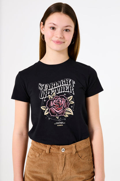 Garcia - T-shirt Preta com Rosa